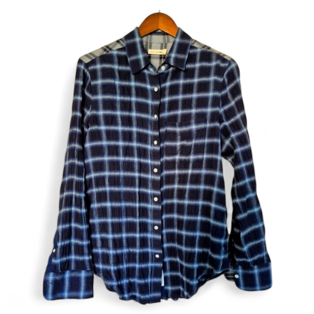 Rag & Bone Western Blue Plaid Gauze Crinkle Button Up Shirt Medium